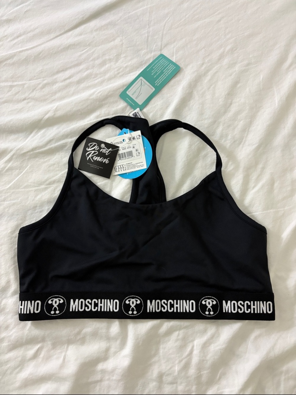 Moschino Black Logo Elastic Racerback Sports Bralette